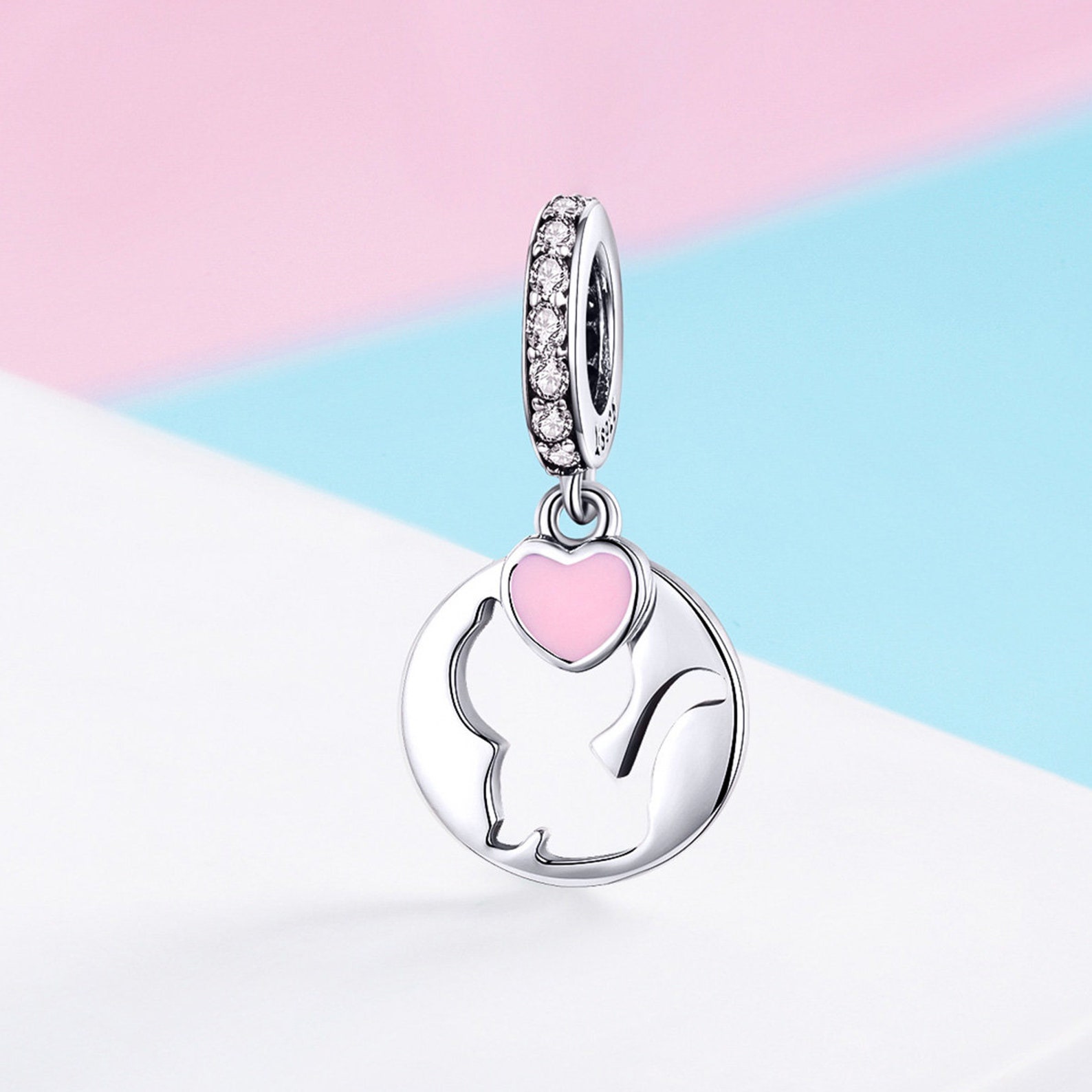 Cat Love .925 Sterling Silver Charm 3D Pendant main image 1