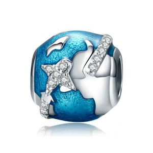 925 Sterling Silver Blue Plane Charm Bead for European Charm Bracelet