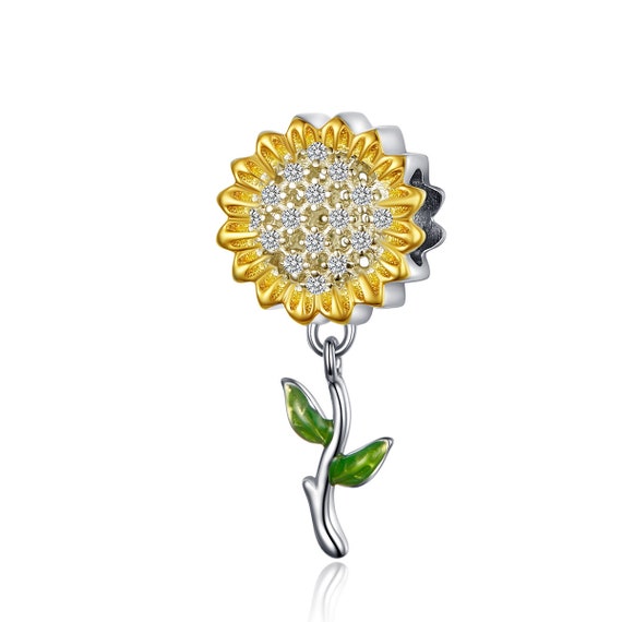 925 Sterling Silver Sunflower Bead For European Charm Bracelets & Necklaces - Antique Silver Finish