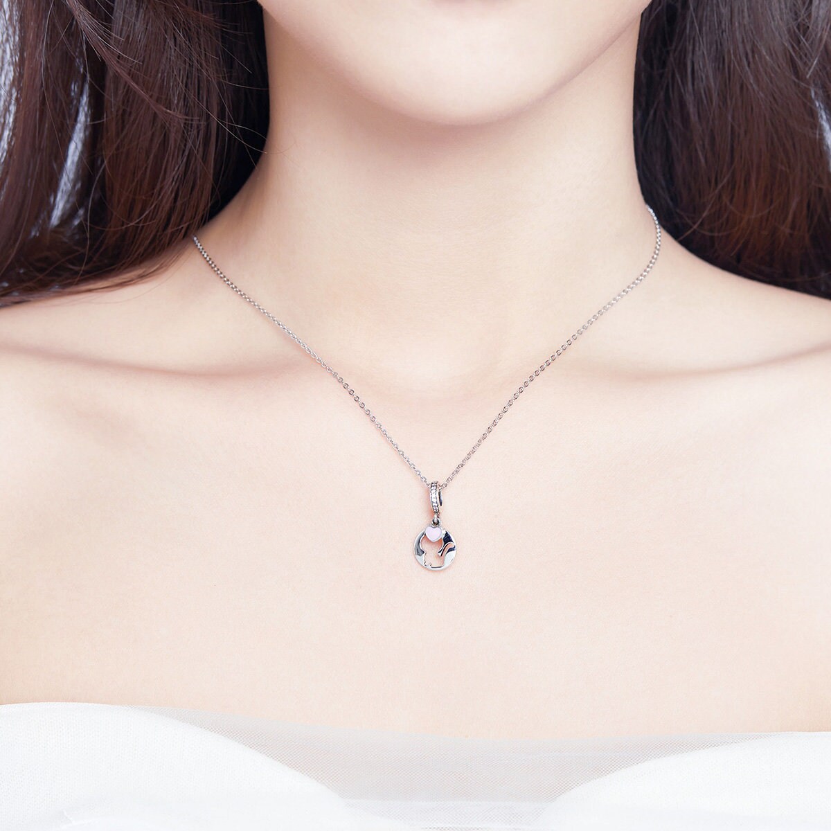 Cat Love .925 Sterling Silver Charm 3D Pendant