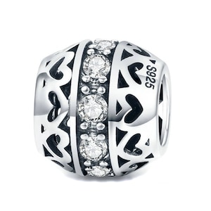 925 Sterling Silver Elegant Heart Charm Bead for Bracelet Pendant