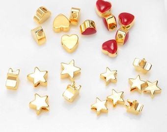 Supertina® 10 Pcs 24K Gold Plated Enamel Heart Star Shape Spacer Bead for Jewelry Making