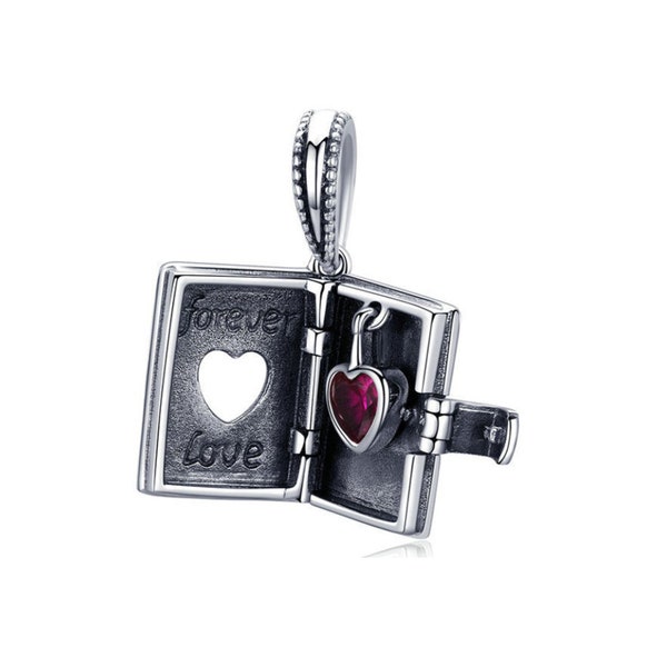 925 Sterling Silver Love Book Locket Charm Bead pour bracelet de charme européen