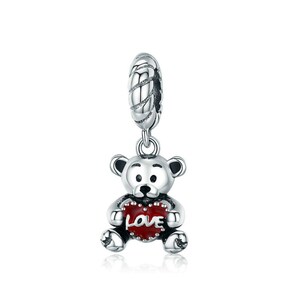 925 Sterling Silver Love Bear Charm Fits European Charm Bracelet