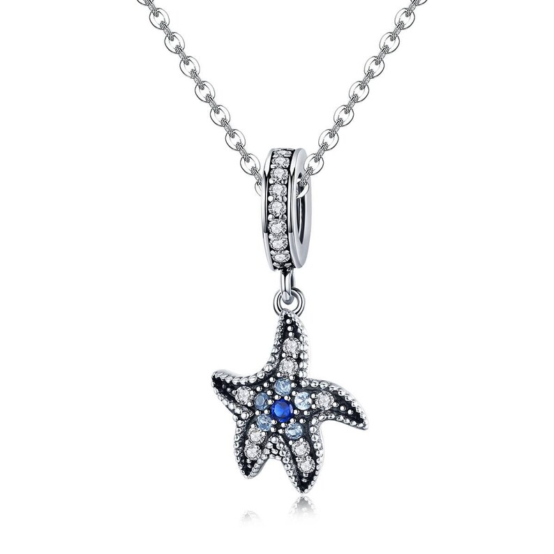 Sterling Silver Starfish Pendant - Elongated Shiny Sea Life Charm, .925 Silver - View #9