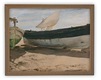 READY to SHIP 11x14 Framed Sailboat Canvas Art: Nautical Beach Print