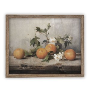 Vintage Framed Canvas Art // Framed Vintage Orange Print // Vintage Fruit // Still Life Kitchen Painting // Farmhouse print //ST-620 image 1