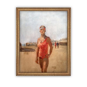 Vintage Framed Canvas Art // Framed Vintage Print // Vintage Beach Women Painting // Coastal Beach Art // Beach House Print // #COAS-130