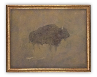 Vintage Framed Canvas Art  // Framed Vintage Print // Vintage Painting // Vintage Bison Art// Farmhouse print //#A-138