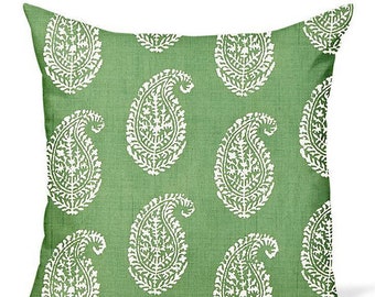 Peter Dunham OUTDOOR Pillow Cover // Kashmir Paisley in Green  // Designer Outdoor Pillow// Green Outdoor Pillow // Sunbrella Outdoor Pillow