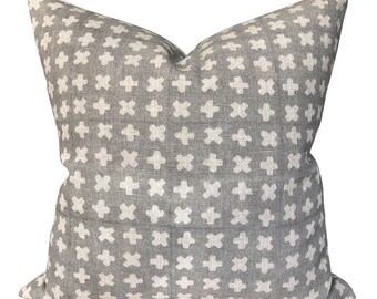 Floral Accent pIllows Bastideaux Laurette in ChalkCement with White Mudcloth Designer Throw Pillow Botanical Pillow High End Pillow
