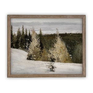 Vintage Framed Canvas Art  // Framed Vintage Christmas Print // Vintage Painting // Winter Landscape // Farmhouse print //#CH-302