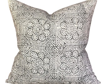 Designer Wisteria in Noir Linen Pillow Cover // LIGHT Gray and White Pillow // Boho Pillow // Decorative Throw Pillows