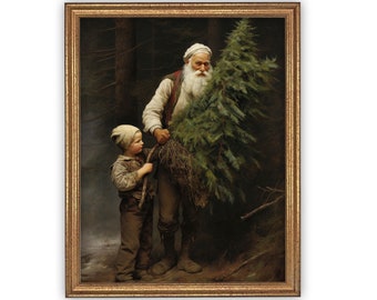 Vintage Framed Canvas Art  // Framed Vintage Christmas Print // Vintage Painting // Framed Christmas Painting  // Farmhouse print //#CH-316