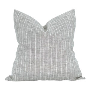 Silver Stripe Linen Pillow Cover: Gray Neutral Throw Pillow