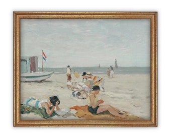 Vintage Framed Canvas Art  // Framed Vintage Print // Vintage Painting // Coastal Beach Art // Beach House print //#COAS-158