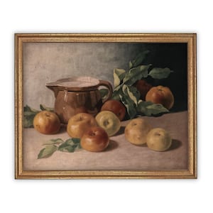 Vintage Framed Canvas Art  // Framed Vintage Print // Vintage Apples Still Life Painting // Farmhouse Kitchen Print //#ST-603