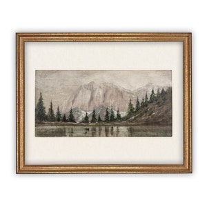 Vintage Framed Canvas Art // Framed Vintage Christmas Print // Vintage Painting // Winter Landscape // Lakehouse Cabin // CH-301