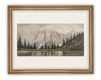 Vintage Framed Canvas Art // Framed Vintage Christmas Print // Vintage Painting // Winter Landscape // Lakehouse Cabin // CH-301