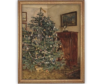 Framed Vintage Christmas Tree Canvas Art Print: Farmhouse Style
