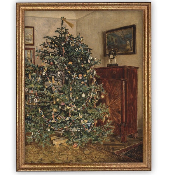 Vintage Framed Canvas Art  // Framed Vintage Christmas Print // Vintage Painting // Christmas Tree // Farmhouse print //#CH-319