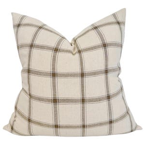 Designer &quot;Morton&quot; Woven Plaid Pillow Cover // Gold Charcoal Cream Pillow // Modern Farmhouse Pillows