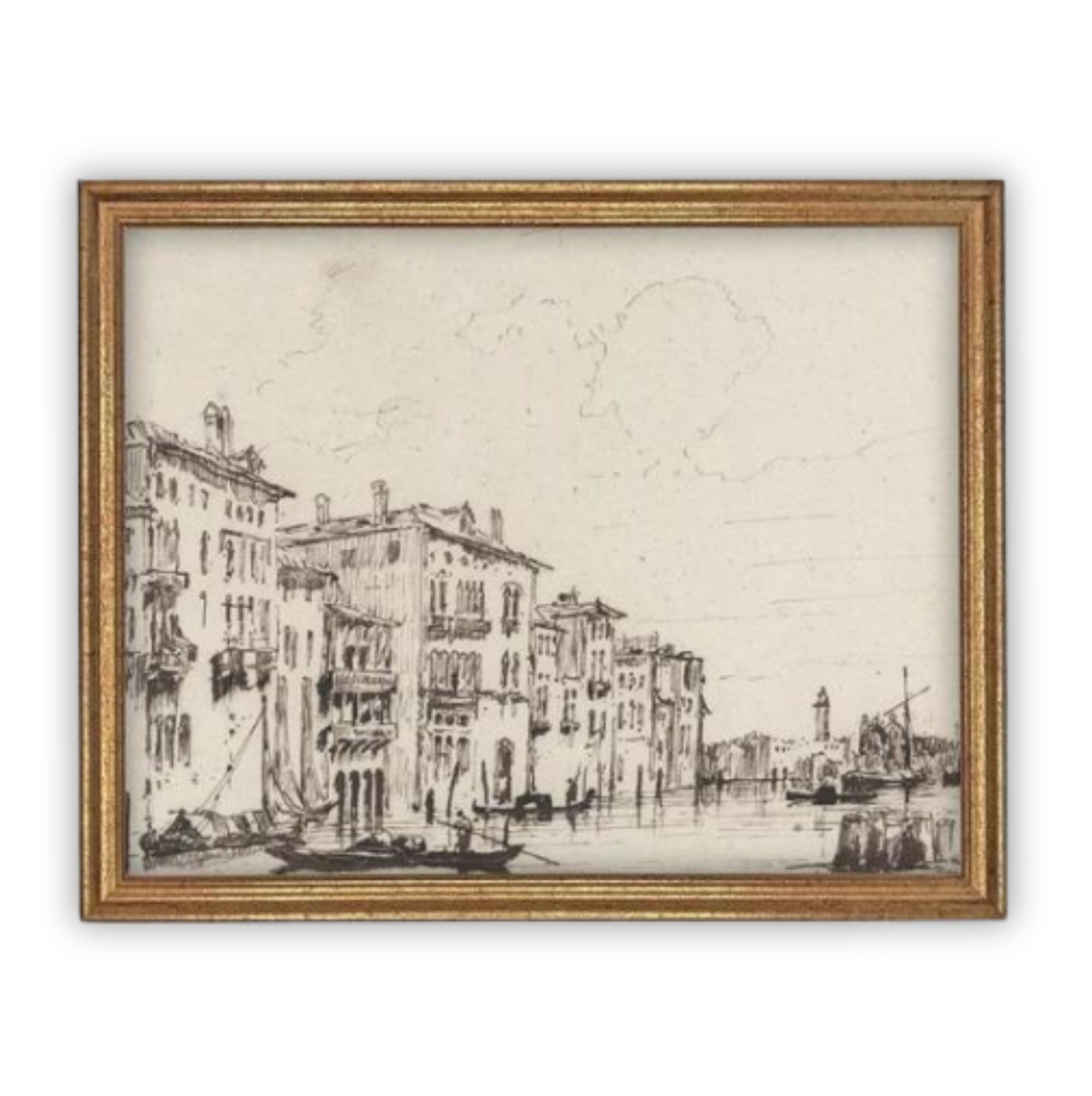 Vintage Framed Canvas Art  // Framed Vintage Print // Vintage Painting // Vintage Architecture and Canal Sketch// Cityscape print //#ARC-119