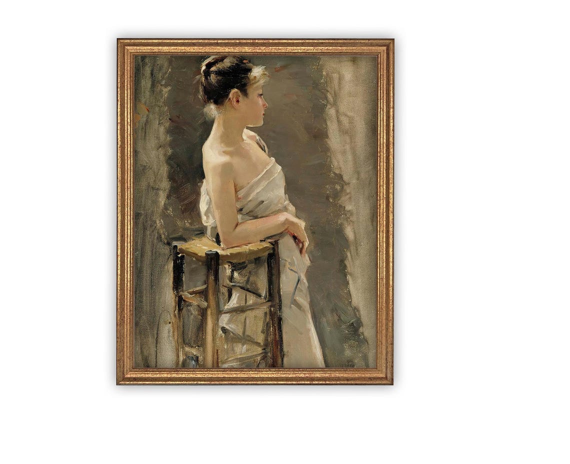 Framed Vintage Canvas Print: Green Portrait of a Woman - Etsy