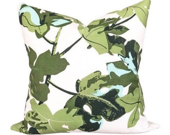 Peter Dunham OUTDOOR Pillow Cover // Fig Leaf on White  // Designer Outdoor Pillow// Green Outdoor Pillow // Sunbrella Outdoor Pillow