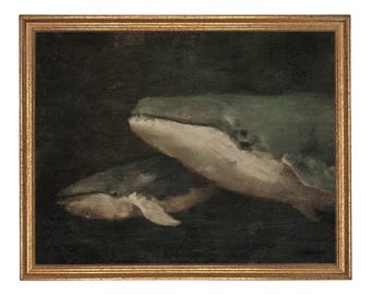 READY to SHIP 12x16 Vintage Seascape Canvas Print; Coastal Beach Art; Nautical Art; Whale #COAS-206