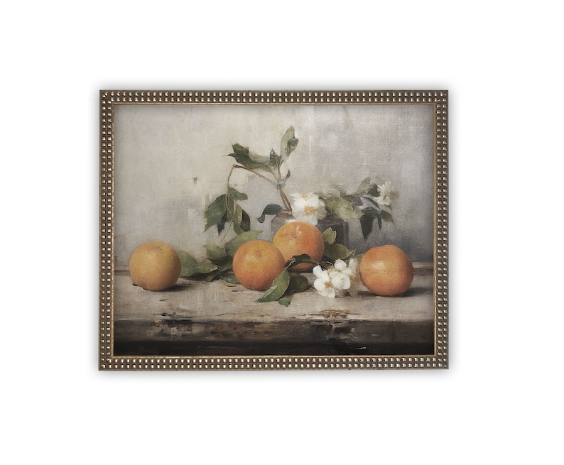 Vintage Framed Canvas Art // Framed Vintage Orange Print // Vintage Fruit // Still Life Kitchen Painting // Farmhouse print //ST-620 image 4