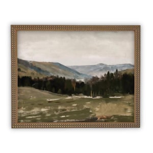 Framed Vintage Green Landscape Canvas Art Print
