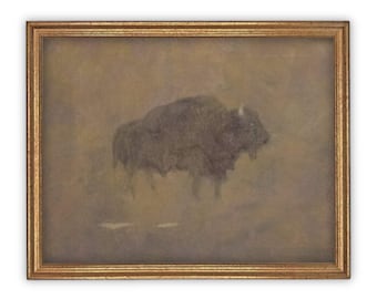 Vintage Bison Art: Framed Canvas Farmhouse Print