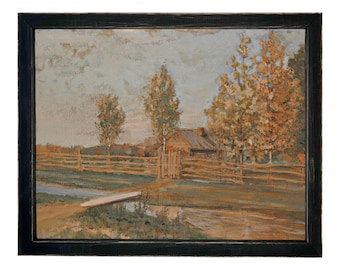 READY to SHIP 11x14 Vintage Canvas Print: Fall Farmhouse Landscape Art #LAN-283