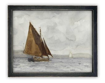 READY to SHIP 11x14 Vintage Nautical Canvas Print: Sailboat Art, Beach House Decor
