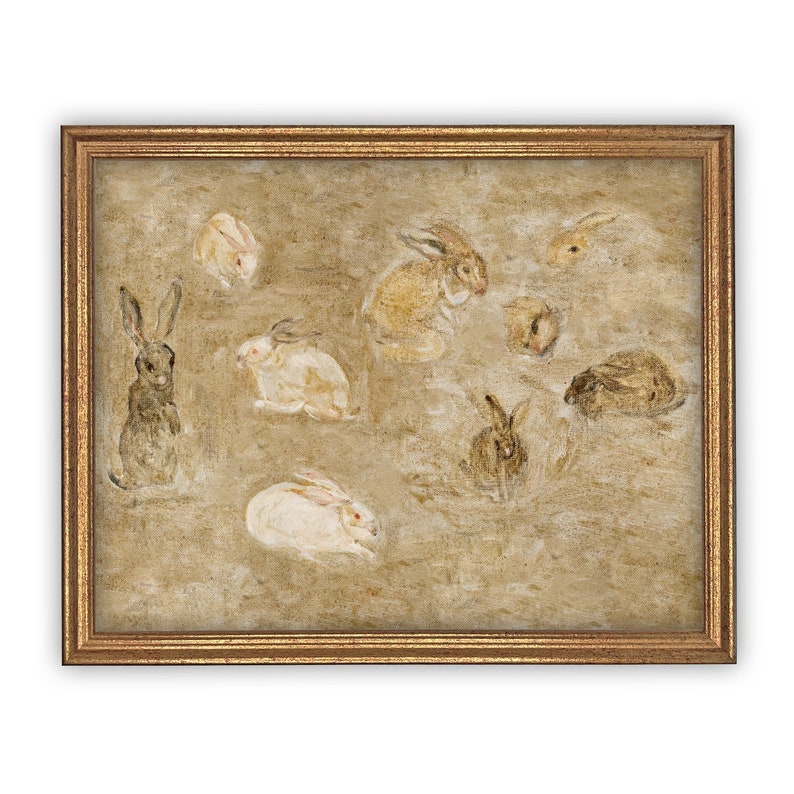 Vintage Bunnies Canvas Art Print - Framed Easter Painting - Etsy
