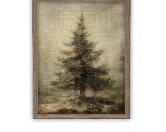 Framed Vintage Christmas Tree Canvas Print: Farmhouse Style