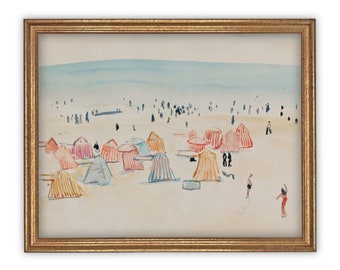 Framed Vintage Beach Canvas Art Print: Coastal Decor
