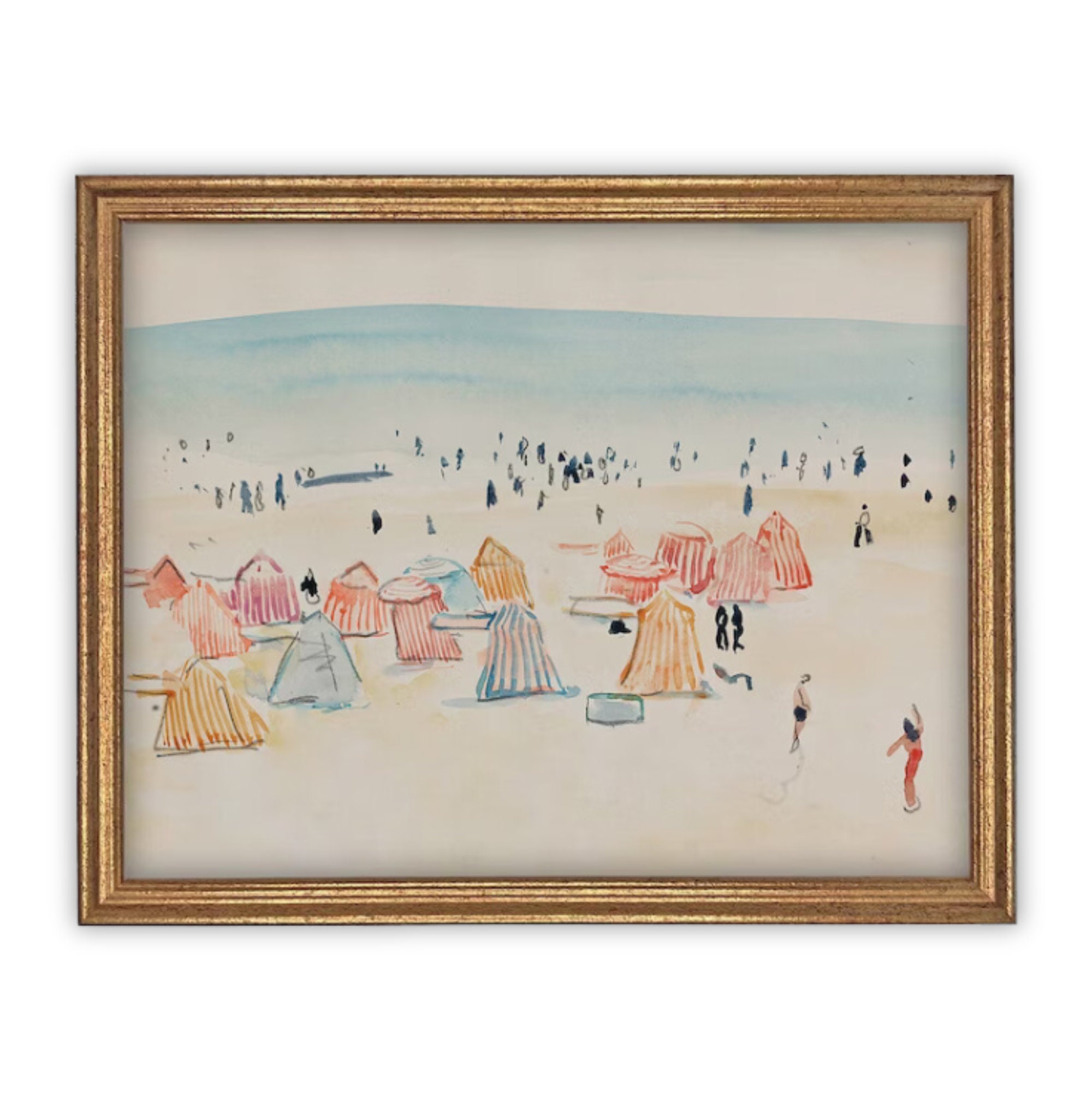 Impresión artística en lienzo de playa vintage enmarcada: Decoración costera