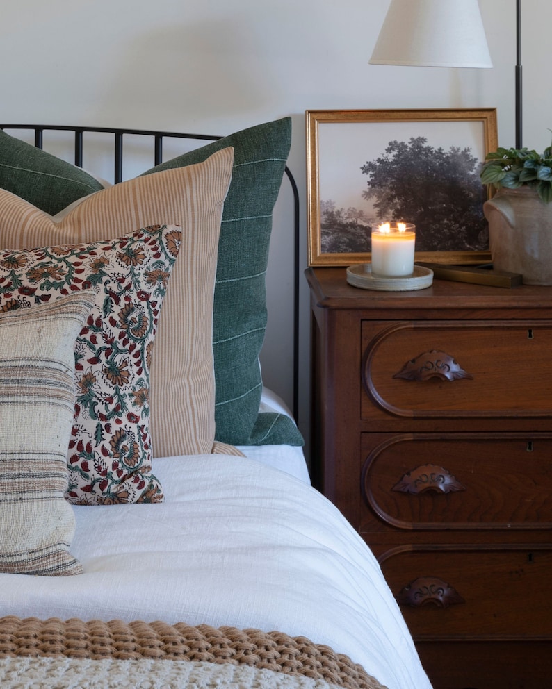 Green Vintage Pillow Cover // Farmhouse Decor Pillow // Gage Etsy