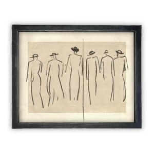 Vintage Framed Canvas Art  // Framed Vintage Print // Vintage Sketch// Vintage Portrait Watercolor // Women Walking Art print //#P-540