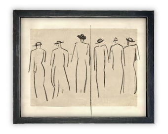 READY to SHIP 12x16 Framed Canvas Art: Women Walking Sketch Print