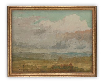 Vintage Framed Landscape Canvas Art Print: Modern Farmhouse Decor