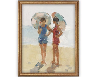 READY to SHIP 11x14 Framed Beach Print: Women with Parasols, Coastal Art