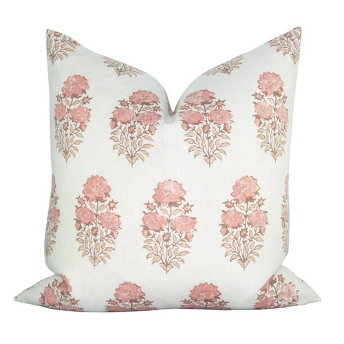Lisa Fine Designer Pillow Cover // Mughal Flower in Coral // Etsy
