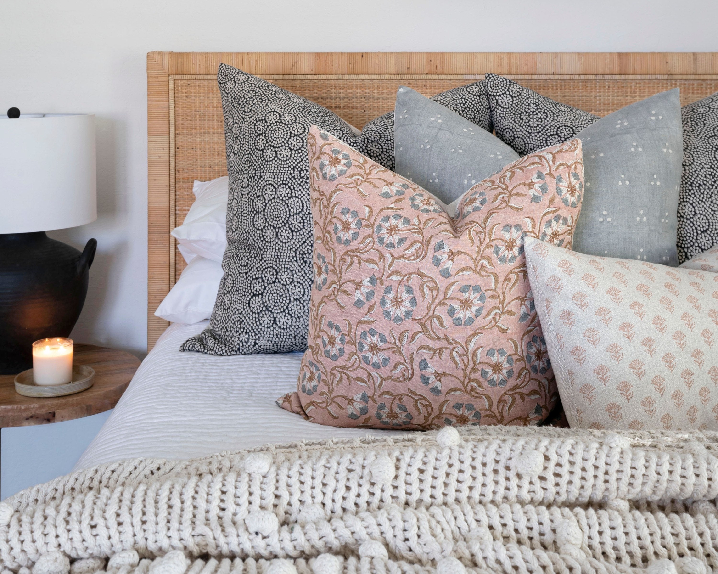 Designer Surana Natural Pillow Cover // Pink Blush Blue Pillow Etsy