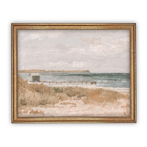 Vintage Framed Canvas Art // Framed Vintage Print // Vintage Oil Painting // Coastal Beach Art // Beach House Print //#COAS-199
