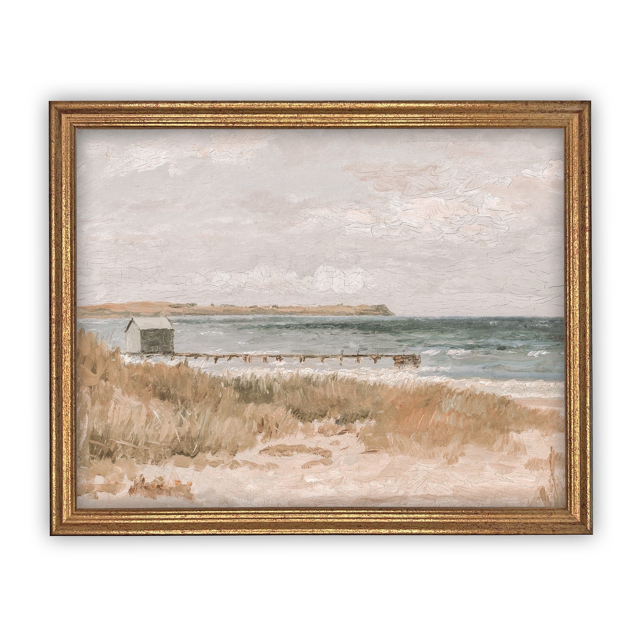 Vintage Framed Canvas Art // Framed Vintage Print // Vintage Oil Painting // Coastal Beach Art // Beach House Print //#COAS-199