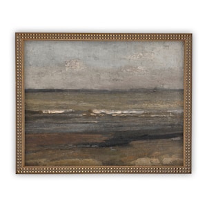 Vintage Framed Canvas Art // Framed Vintage Seascape Print // Coastal Beach Vintage Painting // Moody Farmhouse Print //#COAS-187
