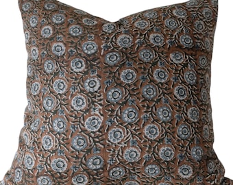 Designer "Portage" Block Print Floral Pillow Cover